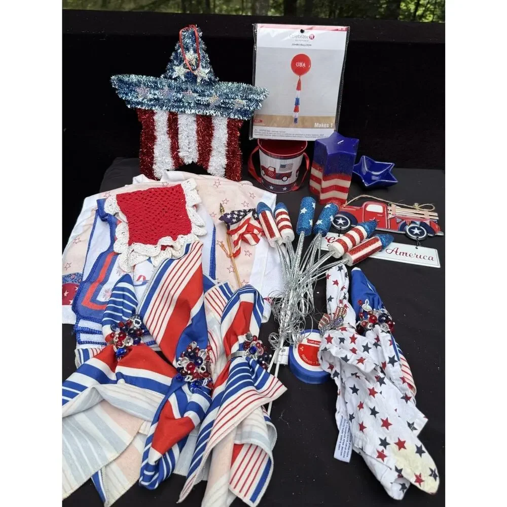 Huge Pier 1 American Flag Patriotic July 4th Serving Table Decor Huge Lot